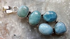 Larimar Ketten Anhänger türkisblau 5 Edelsteine ovale Form 925