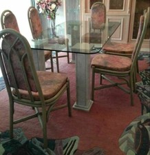 Neuw Esstisch Glas Tisch 185 x 100 cm Marmor Naturstein Marmorsäulen Küchentisch