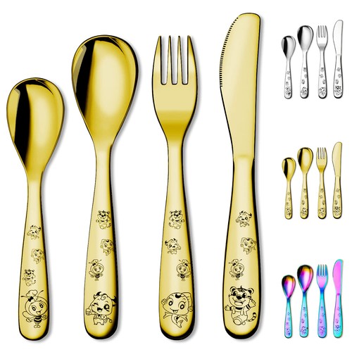 Gold kinderbesteck 4teiliges - kinderbesteck,