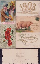 167822 6 AK Jahreszahlen 1903 Neujahr Altona 1899 Schwein Mohnblumen Kirchwerder