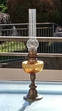 Petroleumlampe Zinn,  gezeichnet, Glas hellbraun 