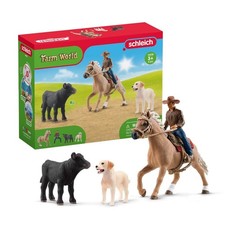 Schleich Farm World 42578 Westernreiten Kinderspielzeug Reiten Pferd Hund - Neu