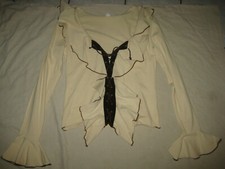 VINTAGE Rüschenbluse WESTERN Schnürung Faux-Wildleder Sand braun Stretch 36 38