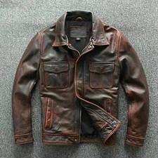 Herren Echtleder Antik Braune Biker Cafe Racer Vintage Leder Jacke