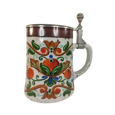 Bierkrug 0,5L BMF florales Muster Maß Krug Seidel Zinndeckel Oktoberfest Blumen