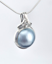 Anhänger Weißgold 750 Mabe Perle 1,5 cm Brillanten * 18 k Gold graue Mabeperle