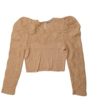 ZARA Damen Crop Langarm Bluse Top UK 12 Medium Off White MC20