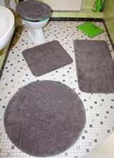 BADEMATTE grau ~ anthrazit 3tlg. BAD-GARNITUR oder BAD-TEPPICH rund NEU