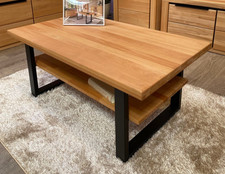 Couchtisch Kernbuche Massiv geölt 115x65cm Metallgestell schwarz Tisch