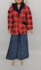 Barbie Kleidung Outfit Steffi Puppe Petra älter Jacke Mantel karriert Hose Jeans