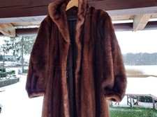 Nerz Pelz Damen Mantel Dunkel Braun Vintage Echter Nerzmantel Pelzmantel Größe M