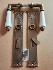 Antik Messing Türbeschlag BB72 Langschild Türgriffe Türdrücker Art Deco S102-1AW