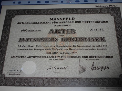 Historische aktie mansfeld - aktie,
