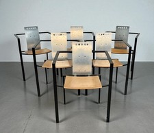 Vintage Designerstühle KFF Memphis 6 Stühle Holz Metall Armlehnstuhl Stapelbar
