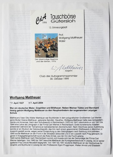 Wolfgang mattheuer autograph - wolfgang,
