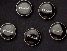 PRADA KNÖPFE Schwarz & Gold 15mm 5 Stück Original Selten Glatt Glänzend Oberfläche LUXE