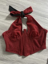 Neckholder Top Korsett Rot Glitzer