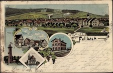 Litho Fellbach in Württemberg, Bahnhof, Gleisseite, Buchdruckerei,... - 10708324