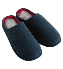 Herren Hausschuhe marineblau harte Sohle Avon Vlies Slipper Pantoletten Größe 7-11 Kunstfell