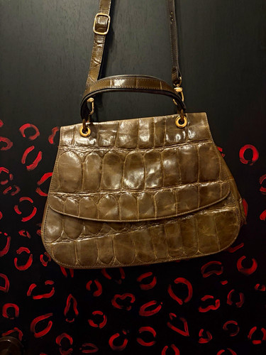 Handtasche leder khaki gold - leder, khaki/gold