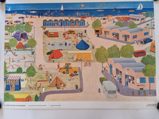 Vintage Schulwandbild CAMPINGPLATZ 60er Lehrtafel Schautafel -Der Neue Schulmann