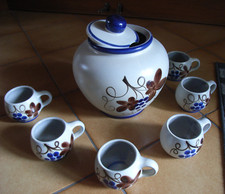 Bowle Set Keramik 8 teilig - alt Ritzmarke Henkeltassen  6003/8 +  Topf 6002 5l