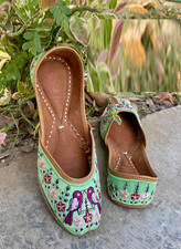 Damen Braut Jutti Stickerei Flach Mojari UK Größe 4-8 Khussa Cuckoo Grün Schuhe