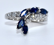 Ring 750/18K Weißgold Saphir & 0,45 ct. Brillanten Gr. 54 Handarbeit!