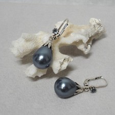Aquamarin Muschelperle grau Ohrringe Vintage Trachten Retro antik Silber 925/-