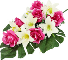 Grableger Grabschmuck mit künstlichen Rosen und Lilien Aufleger Kunstblume Grabd