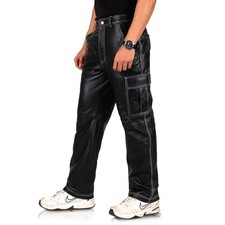 Neu Herren Schwarz, Echtes Lammleder 100% Echtleder Cargo Modisch Leder Hose