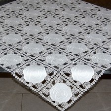 Tischdecke Weiß Plauener Spitze 95 x 95 Spitzendecke Mitteldecke Stickerei Rosen