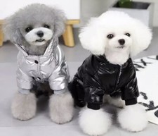 ?LUXUS HUNDE LACKSCHNEEANZUG?‍?GANZ GEFÜTTERT KAPUZE?SCHNEEANZUG SILBER Gr.M