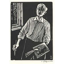 Conrad Felixmüller Selbst Holzschnitt signiert 1967 + Katalog Ausstellung 1972