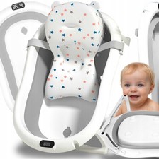 Baby Badewanne Babywanne Faltbar mit Gestell, Thermometer,  Anti-Rutsch Kissen