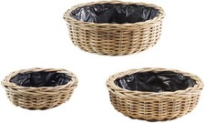 Pflanzschale Pflanzkorb rund aus Rattan kubu grey mit Folie ausgeschlagen - S/3