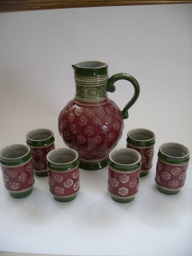 Keramik weinkrug bembel mit 6 - ,