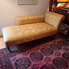 Recamiere Chaiselongue goldener Jacquard Akanthus Messingrollen 80x160x76 cm