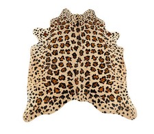 KUHFELL STIERFELL BEIGE BRAUN MIT ANIMAL PRINT 190 x 165 cm RINDERFELL TEPPICH 