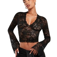 Damen Spitzen Top Mesh