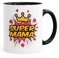 Geschenk-Tasse zum Muttertag Super Mama Krone Herz Kaffee-Tasse Innenfarbe