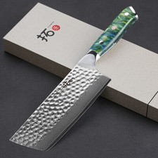 18cm Nakiri Messer Japan VG10 Damaststahl Kochmesser Knife Grün Harz Griff