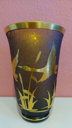 Geätzte rauchglas vase - rauchglas,