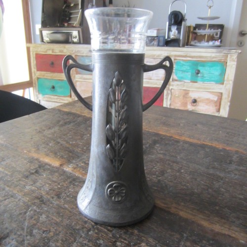 Jugendstil vase zinn - vase,, glas