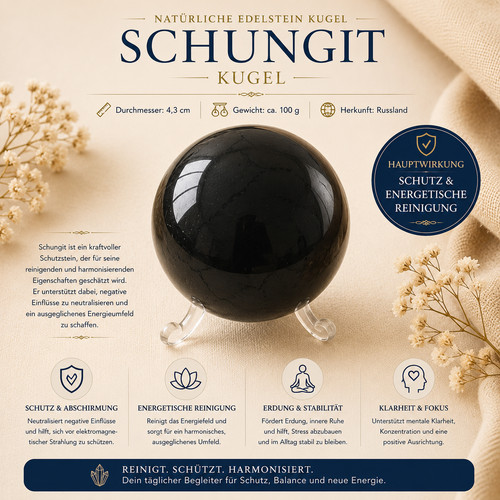 Schungit kugel 43mm 100g - 43mm,