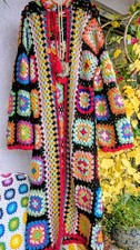 Tarifa Soul Granny Square Strick Häkel Mantel Kapuze 38 40 42 Ibiza Hippie 
