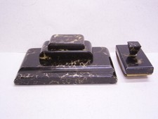 STIFTABLAGE & TINTENFAß & TINTENROLLER: STEIN in MARMOR OPTIK: 1920/30er JAHRE