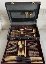 12 Personen, 72 Teile, vergoldetes Besteck, Solingen Speise Vorlege Salat Kuchen