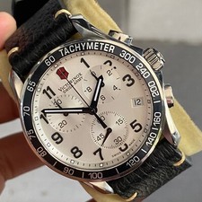 Rare Victorinox Chronograph Swiss Army Quartz 241496 White Dial Watch Men Vintag