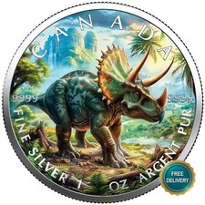 2025 1OZ Silber Kanada Triceratops Dinosaurier coloriert Farbe Zertifikat NUR 100 #86